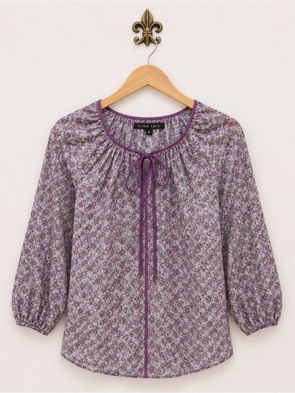 trina turk lace crochet boho chic bohemian peasant flowy blouse M